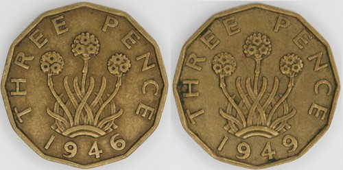 1946 1949 brass threepence - 1946,