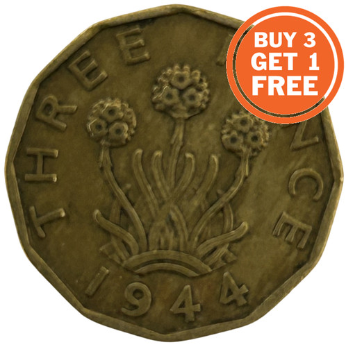 Brass three pence - three, vi