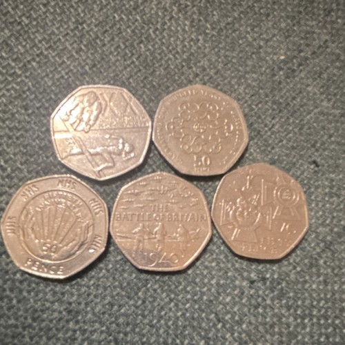 British 50p coins - of, 5